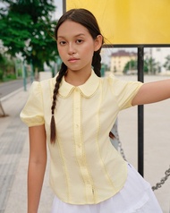 TheBlueTshirt - Áo sơ mi tay phồng ôm eo cổ sen cho nữ - Jennie Shirt - Women