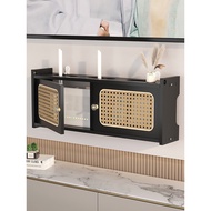 wifi TV Set-Top Box Router Storage Box Solid Wood Wall-Mounted TV Cabinet Socket Cover Shelf