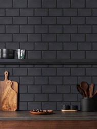 黑色地鐵磨砂自粘廚房牆磁磚-防水、防污、易剝離、易更換