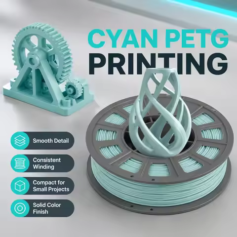 PETG 3D Printer Filament 1.75mm, 300g Compact Spool Cyan, Dimensional Accuracy +/- 0.03mm, Smooth Fe