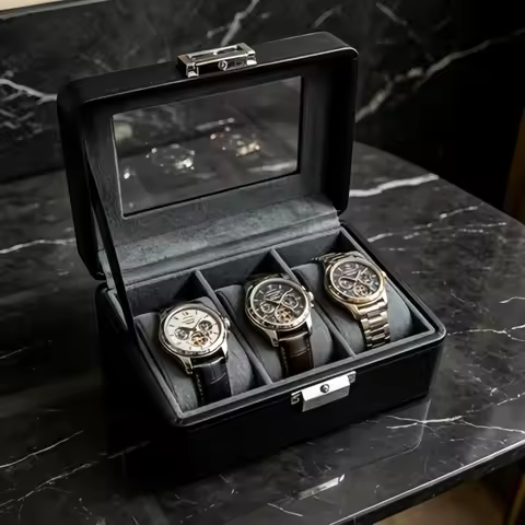 3 Slot Lockable Leather Watch Box 2Pcs Set Men's Travel Watch Organizer