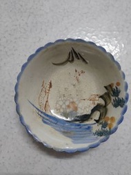 古早陶瓷富士山風景圖碗公高8寬22寬22公分
