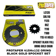 LC/Y15/16/Y125/RXZ PROTAPER CP3 415X132 ORING SPOCKET FULL BLACK COMBO SET (4 HOLE)
