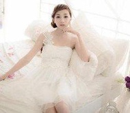 單肩新娘伴娘宴會蕾絲洋裝小禮服【白色/粉色/紫羅蘭/香檳色】
