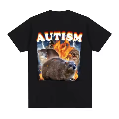 Autism Funny Hyrax Meme Tee Shirt Women Clothing Harajuku Vintage Oversized T-shirt Unisex Summer O-