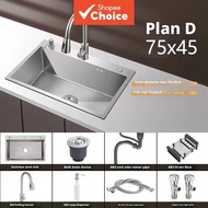 One Piece Stainless Steel Vegetable Sink, 68x45cm Multifunctional Brushed Large Groove Kitchen Sink 