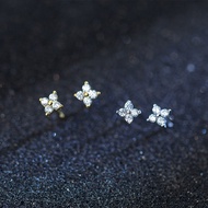 1Pair 925 Silver Needle Mini Zircon 4-Leaf Clover Earrings Simple Fashion Flower Stud Earrings