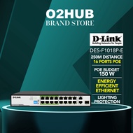 D-Link DES-F1018P-E 16 Port PoE Switch with 1 Gigabit port + 1 Combo Uplink Port PoE Budget 150W for