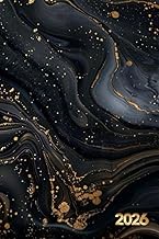 Agenda settimanale 2026: formato A6 da gennaio a dicembre, Un settimana su 2 pagine , Marmo nero oro