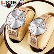 LIGE Couple Watch Men's Quartz Watch Fashion Business Ladies Waterproof Watch + Free Original Box