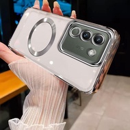 เคสสำหรับ VIVO Y100 VIVO Y200 VIVO Y200E กรอบสีทองอ่อนกันชนโปร่งใสพร้อมห่วงตัวดูดแม่เหล็กกันกระแทกฝา