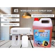 READY STOCK K5 Wireless Nano Spray Gun Sanitizer Set with 5L Disinfectant Liquid