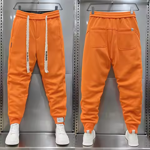 Autumn Men's orange Joggers Korean High Street Sports Trousers Cotton 9-Minute Sweatpants Fashionabl