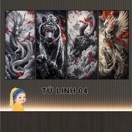 Tranh Tứ Linh Bộ Ghép 4 Tấm Fomex 5mm Dán Keo Chuyên Dụng Decor Nhà Cửa Phòng Khách