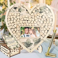 Wooden Wedding Guest Book Heart Shaped Guest Book Wedding Reception Personalized Nuptial Attendee Bo
