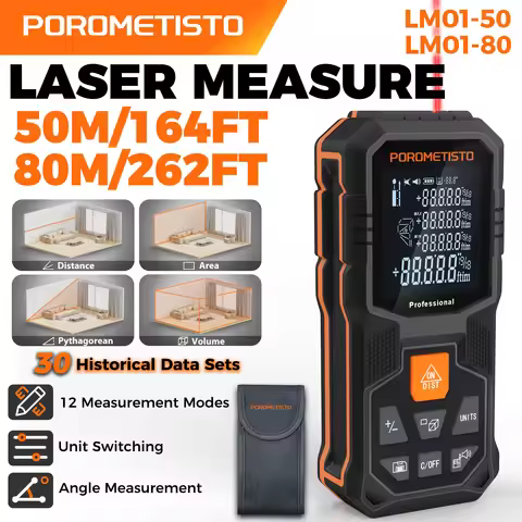 50m/80m 2-in-1 Laser Distance Meter with Angle Measurement, ±2mm Accuracy Digital Tape Measure, 12 M