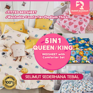 5-IN-1FITTD QUEEN/KING Bedsheet with Comforter Cartoon Design / SELIMUT TEBAL