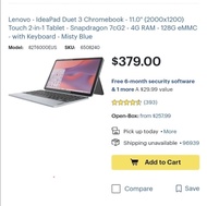 Lenovo Ideapad duet3 Chromebook 11"平板電腦