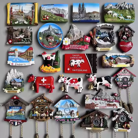 Switzerland Fridge Magnets Bern Zurich Zermart Luzern Swiss Dairy Cow Jungfraujoch Skiing Cuckoo Clo