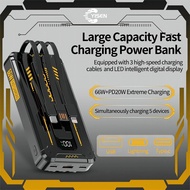 Yisen 30000mah Cool Fashion Powerbank 66W Super Fast Charging With 3 Cables Led Digital Display Tech