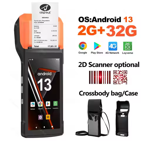 4G Android 13 Handheld Terminal POS Printer 58mm Thermal Printing 1D/2D Barcode Scanner for Small Bu