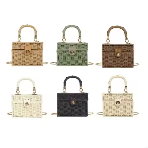 28GD Fashionable Square Straw Bag Crossbody Purses Basket Purse for a Statement Look