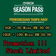 One XOX Season Pass Data and Min in Special Price RM 5 Only 