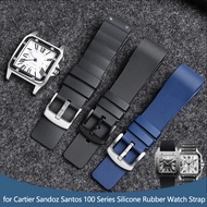 ✅โปรโมชั่น✅อุปกรณ์นาฬิกาสำหรับ Cartier Santos 100 W20121U2สายนาฬิกาข้อมือซิลิโคนนิ่มกีฬายางสำหรับผู้ชายและผู้หญิงสีดำ20มม. 23มม.