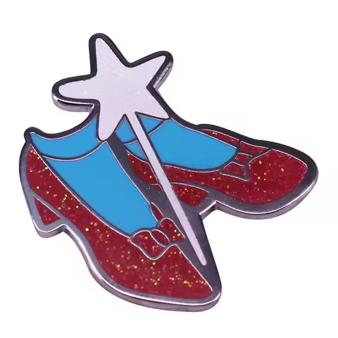 Dorothy's Glitter red Shoes brooch with Magic Wand Pin Starlight Dancing Shoes badge Halloween Gifts