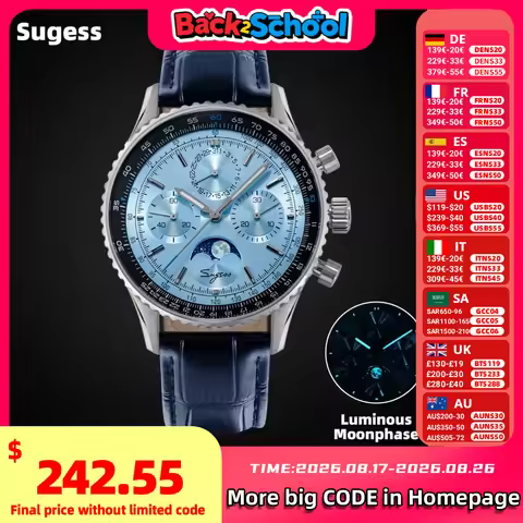 Sugess Chronograph Watch of Man ST1908 Swanneck Movement Mechanical Moonphase Wristwatches Waterproo