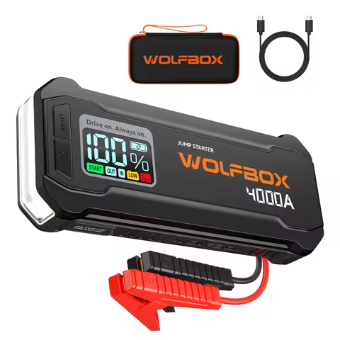 WOLFBOX 4000A Jump Starter,12V Car Battery Jump Starter,65W Quick Charge 24000mAh for 8L Gas 6L Dies