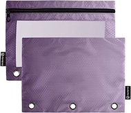 Fun Art 3 Ring Binder Pencil Pouch Purple Gradient Zipper Binder Pencils Bags School Clear Binders P