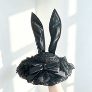Ru He Hand-Made Light Shadow lolita Eros Poem Box Black Rabbit Ear Cap Medieval Gothic Style Lace Ra