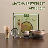 Stripe Matcha Brewing Set 5-piece Set Ceramic Matcha Bowl Matcha Cup Japanese Matcha Set Matcha Brew