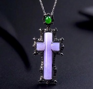 冰種紫羅蘭翡翠十字架項鍊18K金鑽石 | 天然緬甸玉翡翠A貨 | 送禮