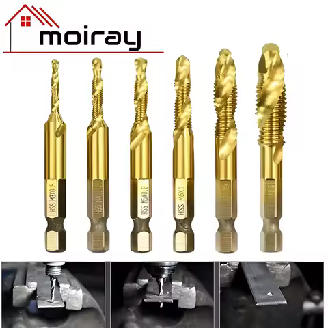 Tap Drill Bit Set Hex Shank Titanium Plated HSS Screw Thread Bit Screw Machine Compound Tap M3 M4 M5