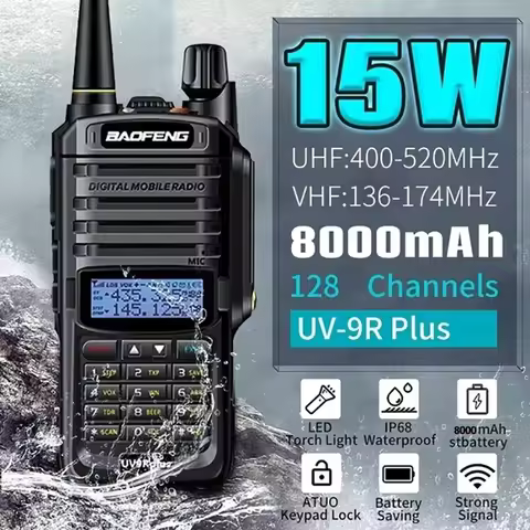 Baofeng UV-9R Plus 15W IP68 Waterproof Walkie Talkie Dual Band 16KM Long Range Portable VHF/UHF Tran