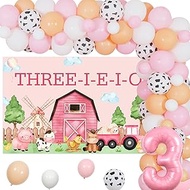 kreat4joy Farm Animal 3rd Birthday Decoration Girl, Three i e i o Farm Party Decoration Backdrop Bal