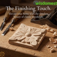 WISDOMEST 4pcs Rubber Wood Carving, Rubber Wood 2.4x2.4 Inch Antique Wood Applique, Retro Home Decor