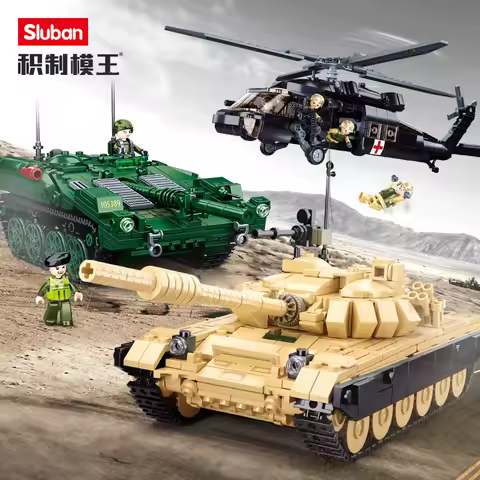 Sluban Military STRV103 Main Battle Tank T-72B3 MBT Bricks Army Helicopter Vehicle Weapon DIY Creati