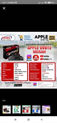 Setbox STB Set Top Box DVBT2 DVB2IP DVB T2 2IP TV Digital Matrix Apple Merah HD