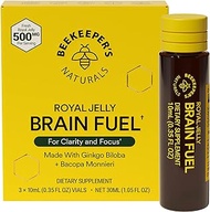 BEEKEEPER'S NATURALS B.LXR Brain Fuel - Memory, Focus and Clarity Liquid Formula, Supports Productivity - Royal Jelly, Ginkgo Biloba, Bacopa Monnieri - Keto Friendly, Gluten &amp; Caffeine-Free, (3 ct)