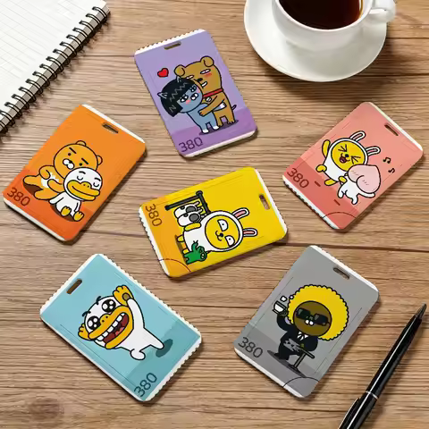 Cute K-Kakao Friends Pocket Credit ID Card Badge Tag Bus Card Holder Pass Case With Neck Strap Lanya