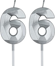 66th Birthday Candles for Cake, Silver Number 66 3D Diamond Shaped Candle Birthday Decorations Party