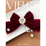Vintage Velvet Ribbon Spring Hair Clip TASSEL Pearl Hairpin Korean Style Women Fashion Hair Accessor