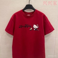 Xing · European Goods 2025 Early Spring Round Neck Short Sleeve Kitty Cat Print T-shirt - Red ZJ3Y