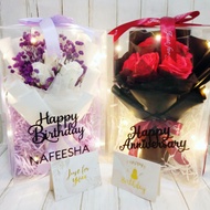 Custom Tulisan Bouquet Bunga Sabun Dalam Kotak PVC | Fairy Lights | Hadiah Birthday Anniversary