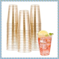 (ZYMB) 50Pcs 10OZ Gold Plastic Cups, Disposable Gold Glitter Plastic Cups, Clear Plastic Cups Tumble