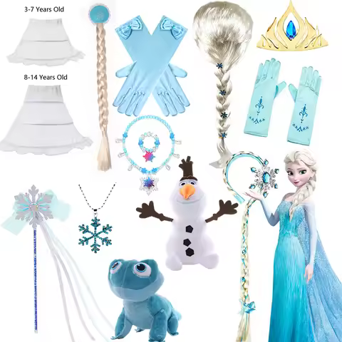 DISNEY Frozen Elsa Princess Accessories Wand Gloves Crown Jewelry Flower Set Snow Queen Elsa Wig Nec