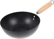 PRETYZOOM Small Wok Pan Stir Fry Pan Frying Skillet with Wooden Handle 20cm Traditional Carbon Steel Wok Restaurant Cooking Pot Chinese Japanese Traditional Cookware